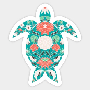 Floral sea turtle - turquoise and coral pink palette Sticker